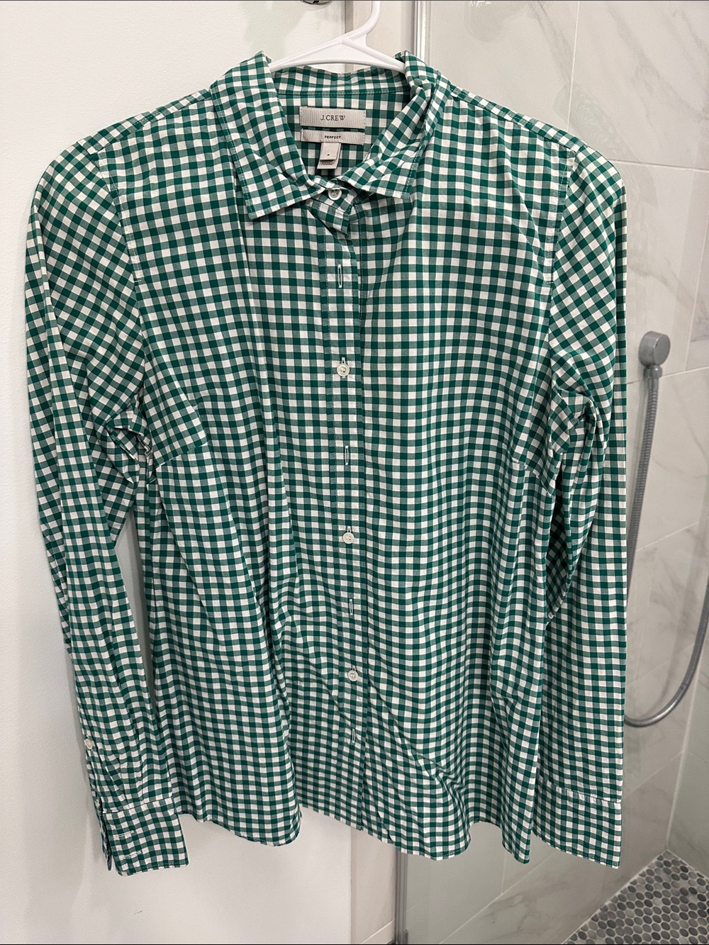 J. Crew Perfect Fit Green and White Gingham Shirt